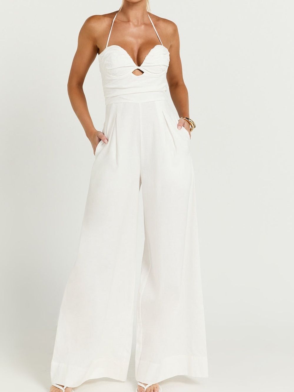 REVOLVE White Strapless Wide-Leg Jumpsuit with Halter Detail - Picture 2 of 10